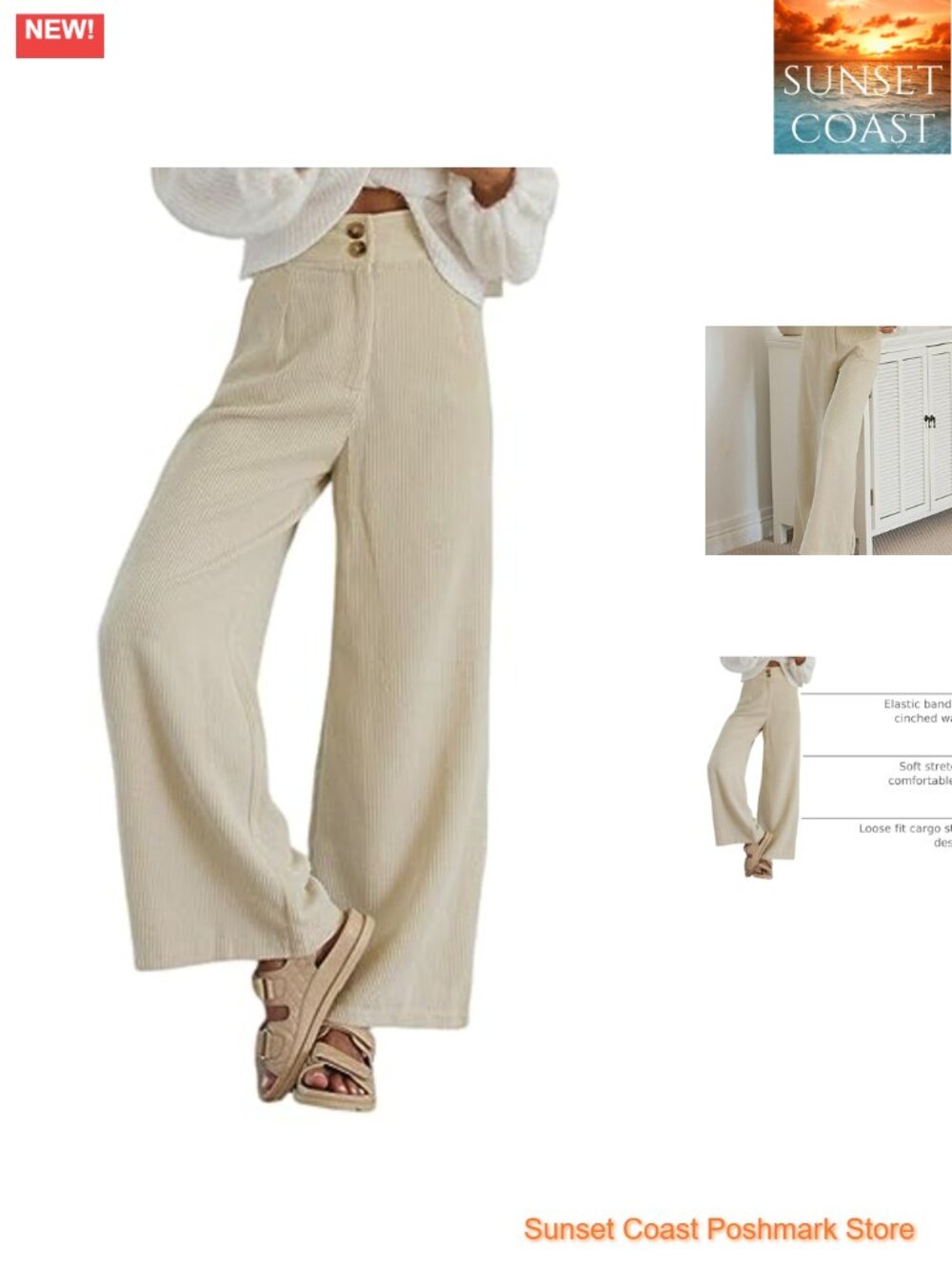 Corduroy Wide Leg High Waist Cargo Pants with Pockets Fall Workwear